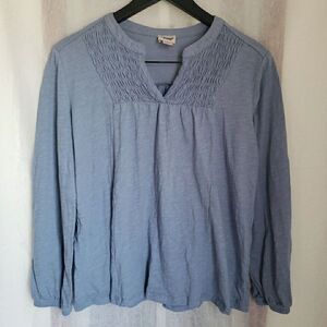 Como Vintage Women's Size Small Peasant Top Long Elastic Sleeves V Neck Blue